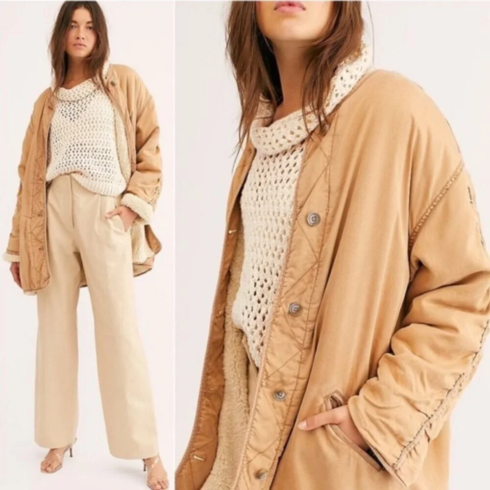 Free People Reversible Ivy Jacket Coat Shearling Oversized Slouchy Fall Winter - Picture 3 of 16